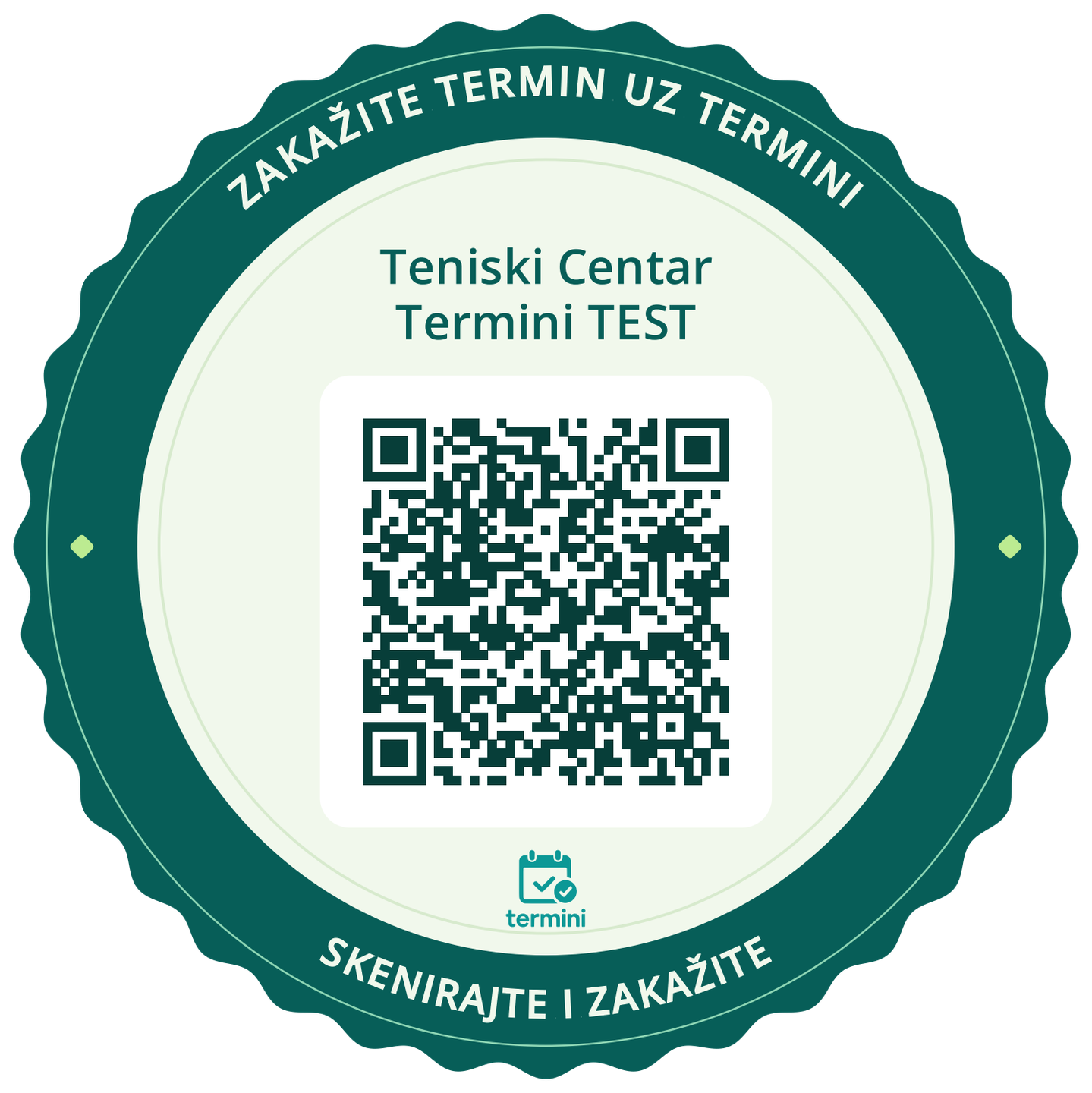 QR dizajn za štampu — Teniski Centar Termini TEST