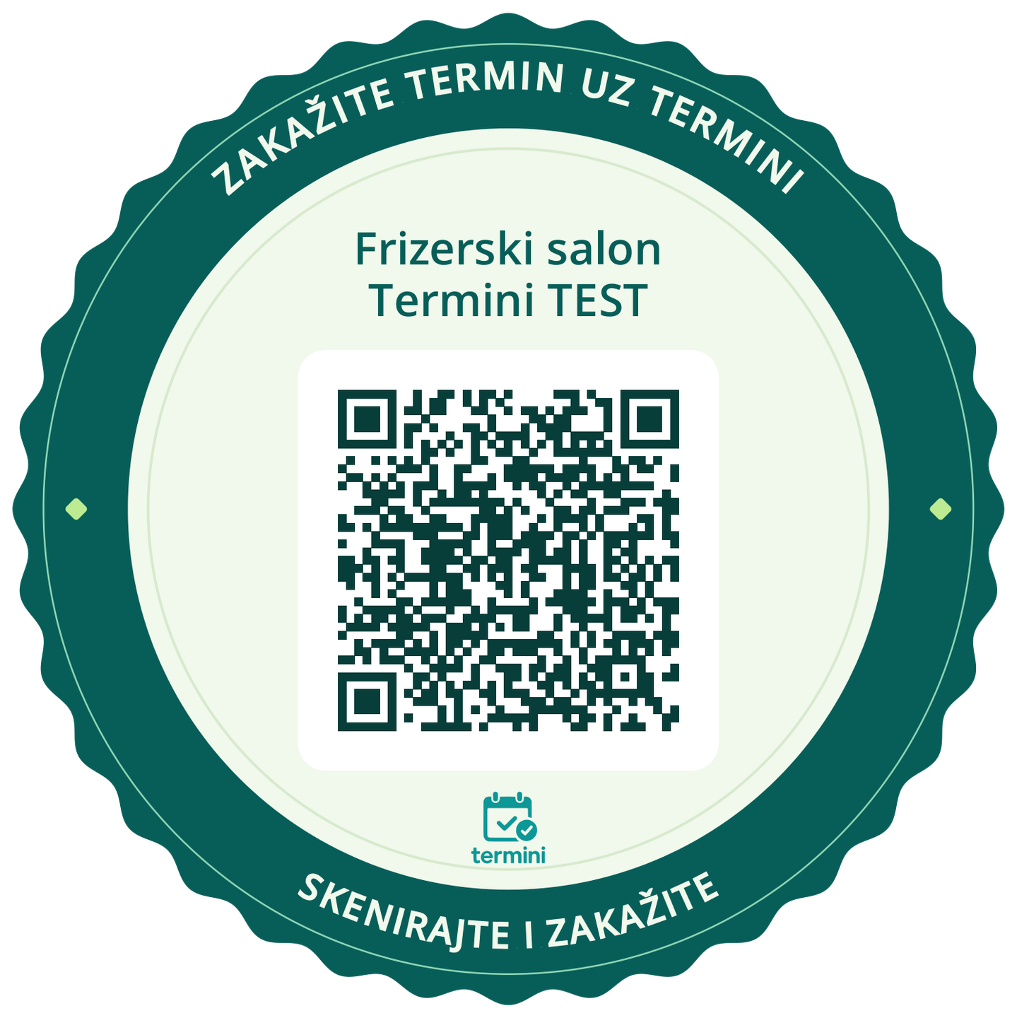 QR dizajn za štampu — Frizerski salon Termini TEST