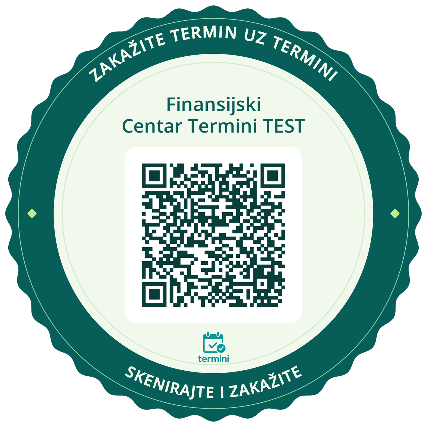 QR dizajn za štampu — Finansijski Centar Termini TEST